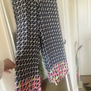 Kaari Blue Navy Geometric Print Palazzo Pants sz OX(14-16)Inseam 31 in.